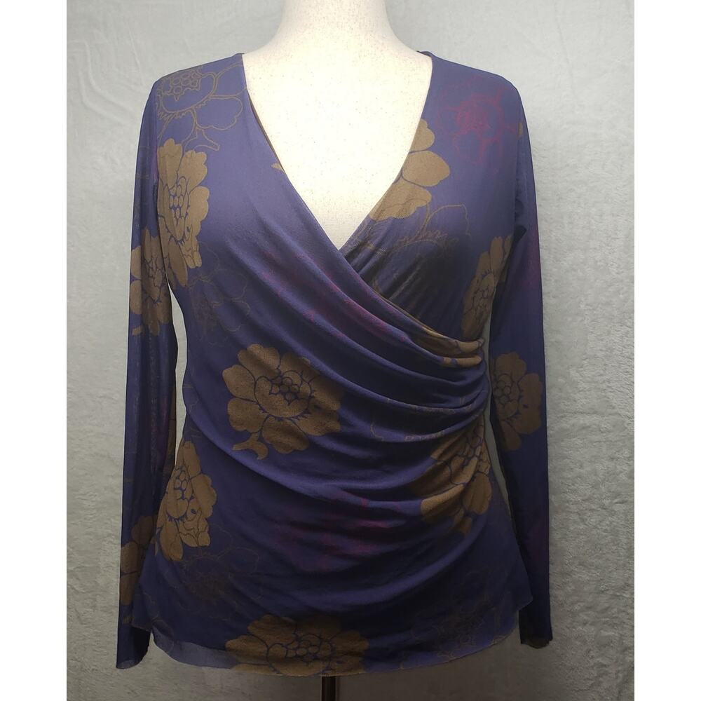 Vintage Y2K Lucy & Fiona Layered Mesh Floral Top XL Brown Purple Grunge Boho